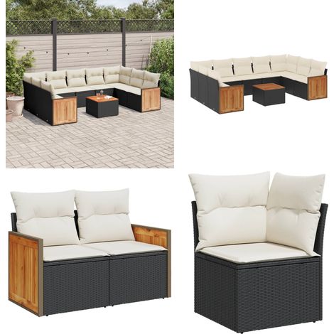 10-tlg. Garten-Sofagarnitur mit Kissen Schwarz Poly Rattan - Gartenmöbel Set - Rattan Möbel - Outdoor Lounge - Esstisch - Sofas - Home & Living (1/5)