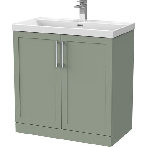 Stonnall Traditional Floor Standing 2 Door Vanity Unit with Thin-Edge Ceramic Basin, 800mm, Reed Green