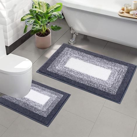 Lot de 2 Tapis de bain, Microfibre, Antidérapant, TPR, Absorbant, Lavable, Pour salle de bain et douche (1/5)