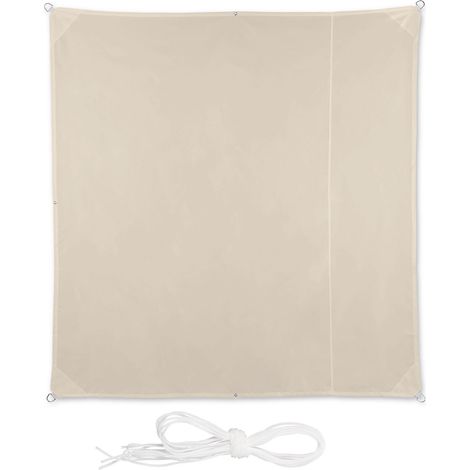 Relaxdays Sonnensegel quadratisch, wasserabweisend, UV-Schutz, mit Spannseilen, Terrasse, Balkonsegel BxT 2 x 2 m, beige