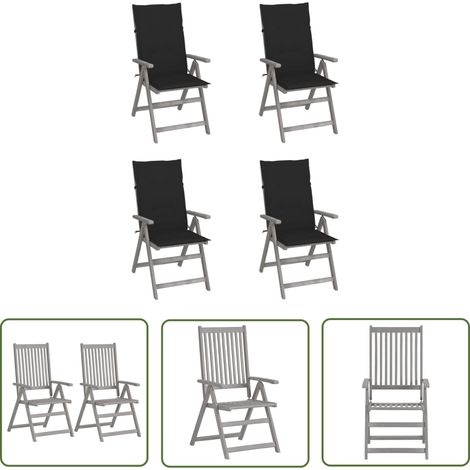 The Living Store Hochlehner Verstellbar 4 Stk. mit Auflagen Massivholz Akazie - Outdoor-Stühle - Gartenstühle - Hochlehner - Akazienholzmöbel - Gartenmöbel (1/5)