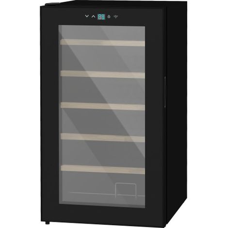 Weinkühlschrank Klein Freistehend für 24 Flaschen, Getränkekühlschrank Schwarz mit LED-Beleuchtung, 5-20°C, 43x45x75 cm