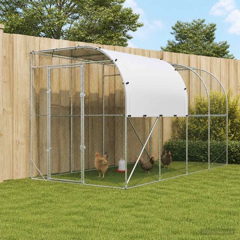 vidaXL Gabbia per Polli Contro il Muro Argento 400 x 200 x 215 cm (1/5)