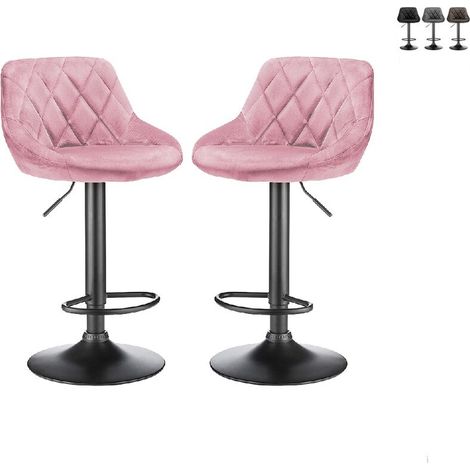 Lot de 2 Tabouret de Bar avec Dossier et Repose-Pied, Hauteur Réglable, Siège en Velours, Rose (1/5)