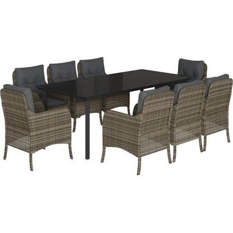Maison Exclusive - 9-tlg. Garten-Essgruppe mit Kissen Grau Poly R