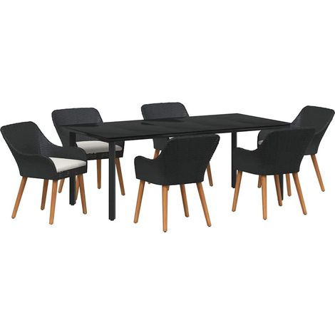 Maison Exclusive - Garten Essgruppe mit Kissen 7 pcs Schwarz Poly