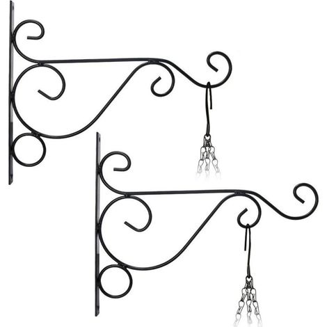 Ganchos de pared para plantas (2 piezas, 26 cm x 21 cm) Soporte para macetas colgante Campanas de viento Farol Cesta de jardín de metal para decoración de jardín (Negro)
