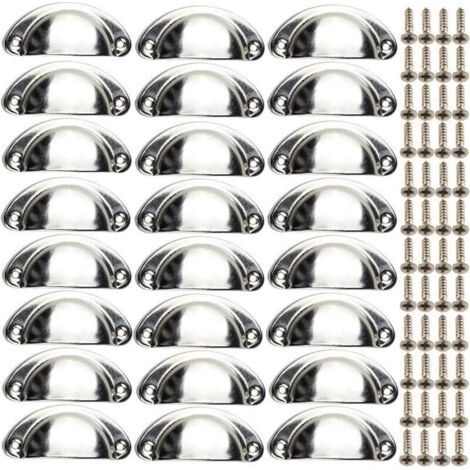 24x Poignées Argent de Meubles Coquille Vintage Boutons de Tiroir Semi-Circulaires pour Armoire avec Vis (1/4)