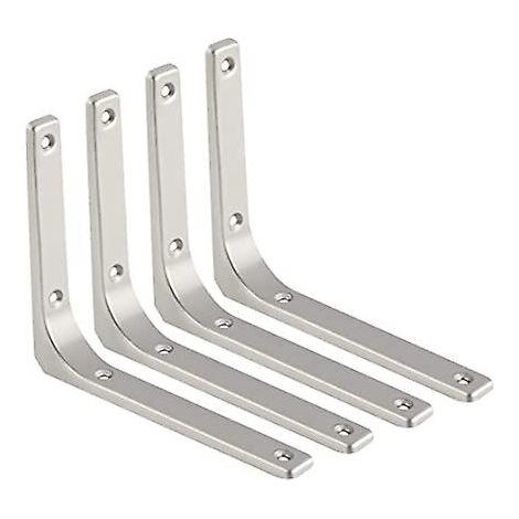 Support mural en acier inoxydable pour étagères, 2 pièces équerres renforcées, supports de fixation lourds, cornières robustes pour tablettes. (1/4)