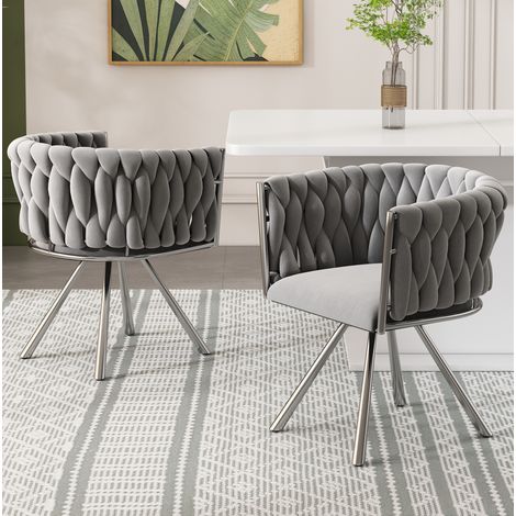 Sillas de comedor giratorias, juego de 2, 59 x 54 x 72 cm, terciopelo gris y plata DESVIAE (1/5)