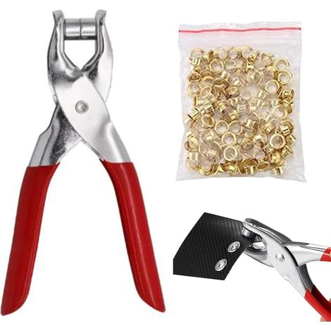 1 Pince à œillets,Matériau métallique,Poignée antidérapante,100 œillets inclus,Pour tissu,cuir,ceinture (1/5)