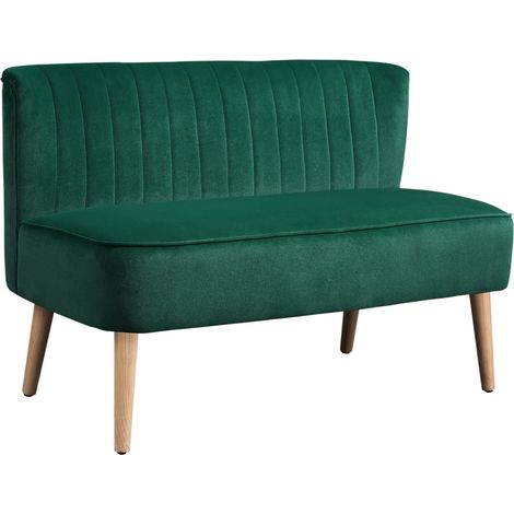Retro-Sofa, 2-Sitzer, Dunkelgrün, Holzbeine, 117 cm