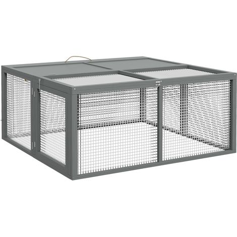 Clapier Lapin Nain Bois Naturel 110x105x50cm - Pliable avec Toit à Charnière et Enclos - Pour Cochon d'Inde, Rongeur (1/5)