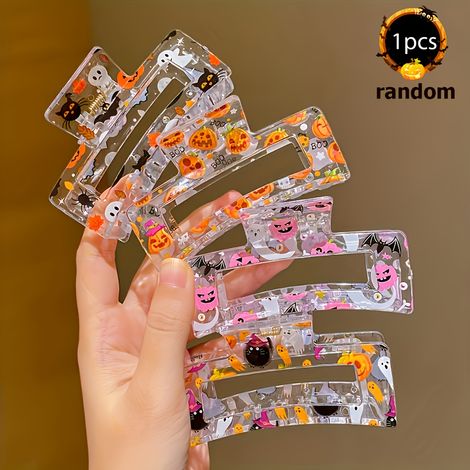 1/4 pinces à cheveux transparentes d'Halloween avec motif citrouille et fantôme - Accessoires de coiffure de fête à prise ultra-résistante pour Instagram (1/5)