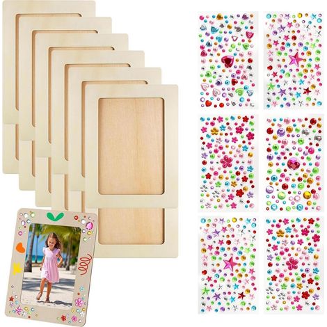 12er Set Holzbilderrahmen 14x19 cm zum Bemalen mit Glitzersteinen DIY Bastelset (1/4)