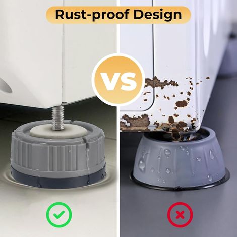 Patins de machine à laver, lot de 4 patins universels absorbant les chocs pour lave-linge, base antidérapante, pieds de drainage, antirouille, support antichoc pour sèche-linge et réfrigérateur (gris) (1/5)