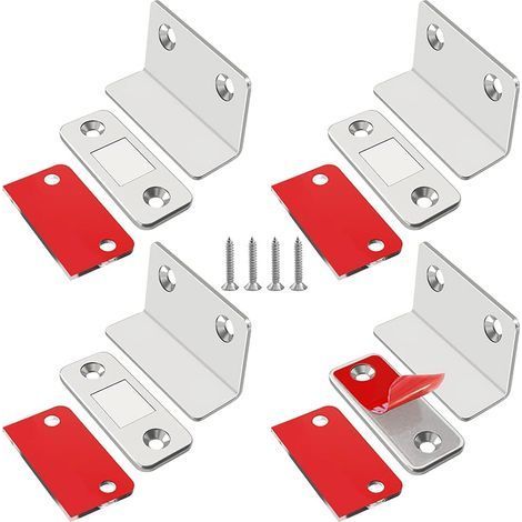 Aimant Porte Placard Lot de 4 Loquet Magnetique Ultra Mince avec Adhésif Fort Cuisine Fermeture pour Porte Coulissante, Loqueteaux Autocollants pour Tiroir, Cabinet, Meuble, Armoire (1/5)
