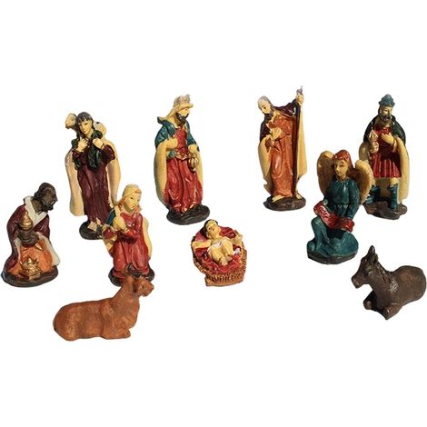 Crèche De Noël - Figurines En Résine Traditionnelles Avec Jésus Marie Joseph Rois Mages Animaux - 10 Pièces
