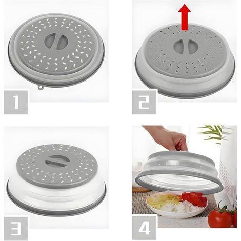 Cloche Micro Onde, Cloche Micro Onde Sans BPA, Micro Onde Cache, Anti Vapeur et Fonction Passoire (Gris) (1/4)