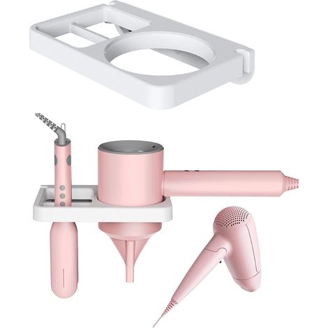 Support mural blanc pour sèche-cheveux et lisseur, rangement pour outils avec passe-câbles, accessoires gain de place (1/5)
