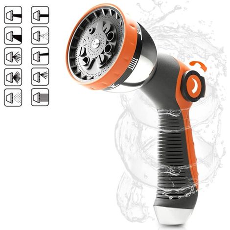 Pistola a spruzzo da giardino, pistola per irrigazione ad alta pressione con 10 modalità di irrigazione, per lavaggio auto, irrigazione di giardini e piante (1/4)