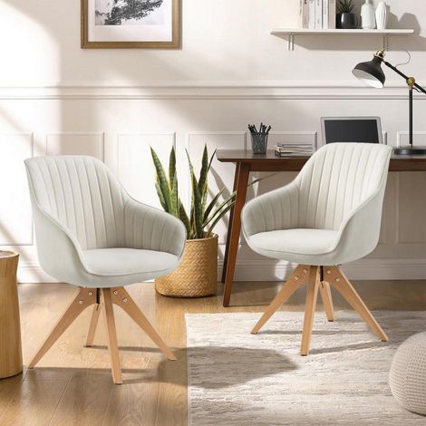 Esszimmerstühle 2er Set drehbar beige Samt mit Holzbeinen (1/5)
