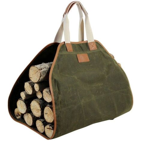 Sollbry Sac de Transport de BûChes en Toile, Fourre-Tout en Bois, Accessoires de PoêLe de CheminéE, Support de Bois de Chauffage avec PoignéEs pour Le Camping ArméE Verte (1/4)
