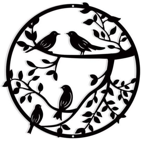 Pair Décoration murale en métal, 30cm, oiseau en métal sur branche d'arbre, silhouette murale d'oiseaux, décoration murale suspendue en fer forgé noir (1/5)