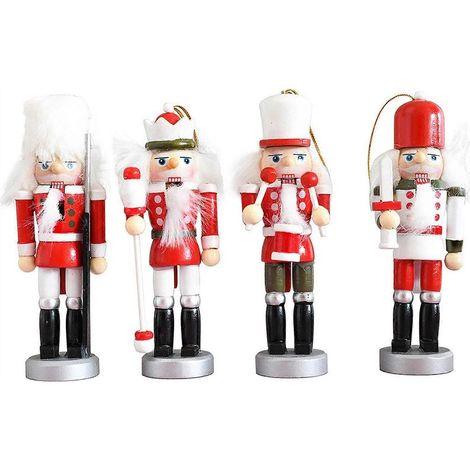 Lot de 4 casse-noisettes pour poupée, figurines de soldats en bois, décorations de Noël pour la maison (1/5)