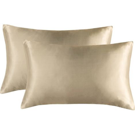 Ensemble de taies d'oreiller haut de gamme couleur Champagne (Lot de 2) — Taies en soie double face (Spécialement conçues pour le soin de la peau et des cheveux) — Lavables, design « Luxe léger » (50 