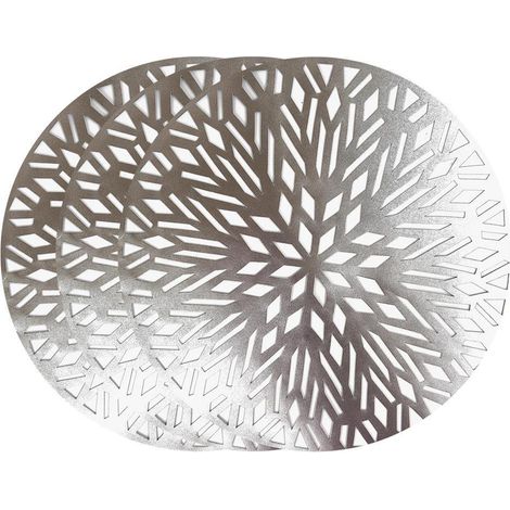 12 Placemats Set Christmas Metallic Silver Round Festive Xmas Table Home Decor (1/4)