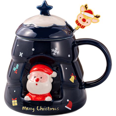 1 tasse de Noël, céramique, motif dessin animé, avec couvercle et cuillère, coffret cadeau (1/5)