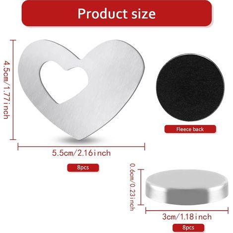 lalago Lot de 8 poids de nappe magnétiques extra lourds - Support magnétique - Motif cœur - En acier inoxydable - Pour nappe, rideaux (1/4)