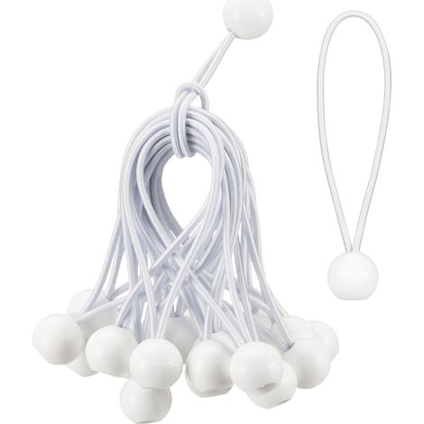 Cordons élastiques à boule blanche (25 pièces, 15 cm), universels avec attaches, idéaux pour le camping et les bâches (1/5)
