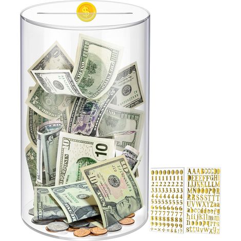 Extra großes Sparschwein für Erwachsene und Kinder, transparentes Acryl-Sparschwein und Münzbehälter, 4,1 Liter Fassungsvermögen, muss zum Öffnen zusammengedrückt werden (15 x 25,5 cm) (1/5)