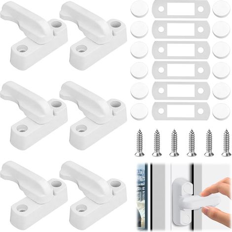 Lot de 6 verrous de sécurité supplémentaires pour fenêtres en PVC, compatibles avec les fenêtres de salle de bain et de balcon (blanc).
