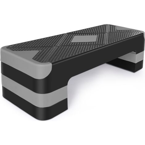 Plateforme de step aérobique, 3 niveaux de hauteur réglable (10,16 cm - 15,24 cm - 20,32 cm), idéale pour la maison et le bureau, avec rangement pratique, grise. (1/5)