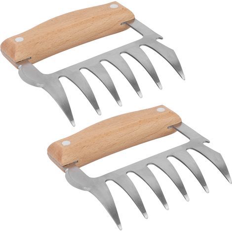 Paire de griffes à viande en acier inoxydable avec manche en bois, dents en forme de griffes d'ours pour le barbecue-AquaForge (1/5)