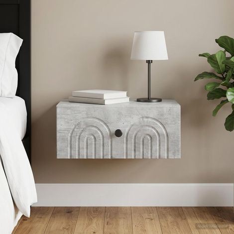 Table de chevet murale 1 tiroir en bois d’ingénierie gris béton 49 x 34,5 x 20 cm - PANGIVO (1/5)