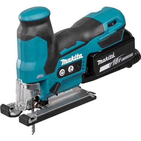 Makita 18V Akku-Stichsäge DJV185RFJ mit 2 x 3.0Ah Akkus, bürstenlosem Motor und Makpac-Koffer für präzise Schnitte in Holz und Metall.