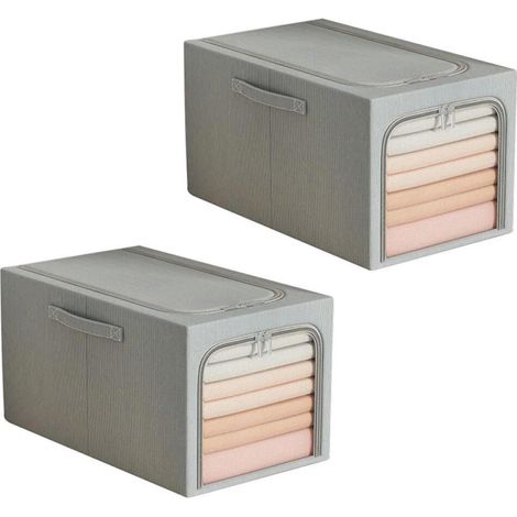 2 Boîtes Rangement Tissu Gris 30L, Empilables Fenêtre Transparente (1/4)