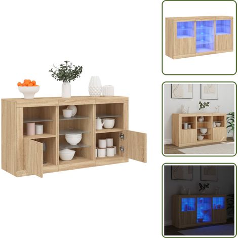 Buffet avec lumières LED chêne sonoma 123x37x67 cm - Meuble De Rangement - Buffet - Meuble Tv - Armoire - Décoration Intérieure (1/5)