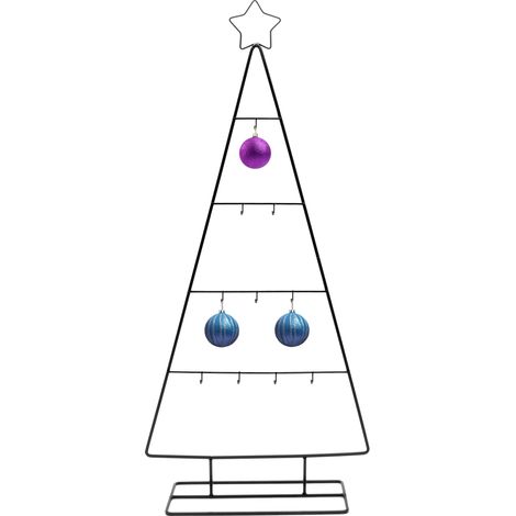 Metall Tannenbaum schwarz mit 10 Haken - 78 cm - Deko Ständer für Zierschmuck mit Stern Spitze - Weihnachtsbaum Christbaum Aufsteller zum selbst Dekorieren mit Kugeln Baumschmuck