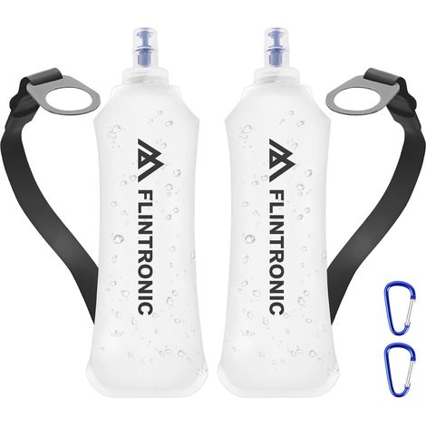 2-Pack Soft Water Bottles, 250ml/8.5oz TPU Collapsible Running Flasks, Water Bottles for Running, Hiking, Cycling, Climbing, White (1/5)