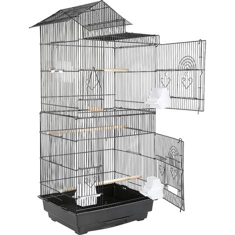 Vogelkäfig Vogelvoliere Wellensittichkäfig Käfig Vogelbauer Voliere Vogelhaus Schwarz 46×35.5×99cm
