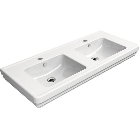Lavabo double CLASSIC en céramique 125x54cm, blanc ExtraGlaze (1/4)