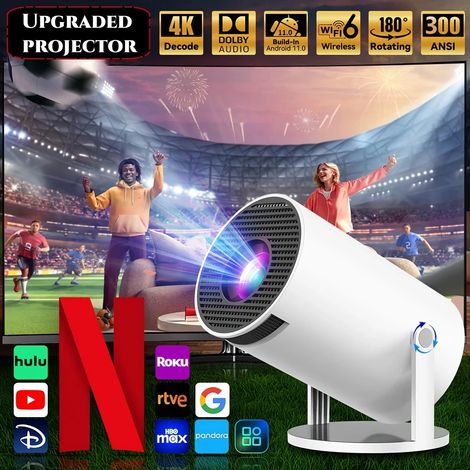 Mini projecteur avec WiFi 6 et Bluetooth 5.4, prend en charge la résolution 4K, la correction automatique du trapèze vertical et une rotation à 180°. (1/5)