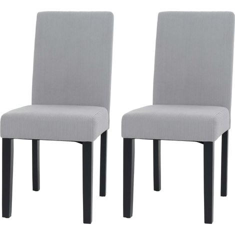 Lot de 2 chaises de salle à manger Littau, chaise de cuisine à dossier haut, tissu/textile Velours Bois gris clair, pi (1/2)