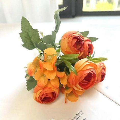 Boule brodée de bouton de thé printanier rose nordique, petite fleur à poignée, fleur artificielle en soie, photographie de mariage, décoration intérieure, fleur à mainrouge orangé (1/5)