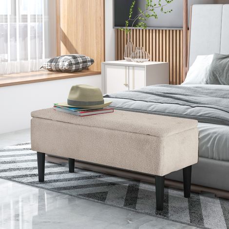 Banc de rangement coffre de rangement pieds en bois de caoutchouc 95 x 38 x 45 centimètres beige